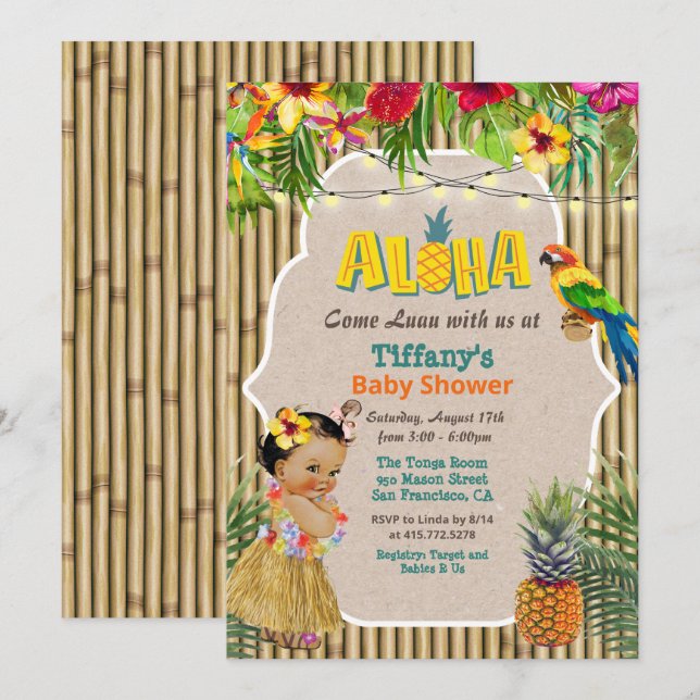 Convite Tropical de Chá de fraldas Aloha Luau (Frente/Verso)