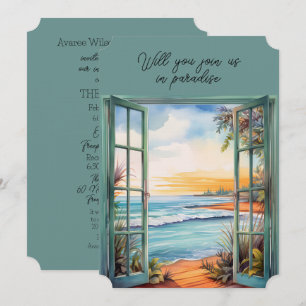 Convite Tropical de Paraíso da Cena de Praia Aberta