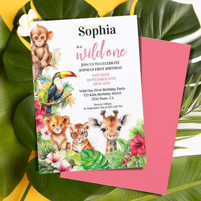 Convite Tropical de Verão, Hibiscus Selvagem Um Aniversári (wild one first birthday tropical cute animals
)