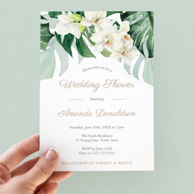 Convite Tropical Deixa Partido Chá de panela Verde E Doura (Tropical Greenery Monstera Leaves Wedding Shower Invitations)