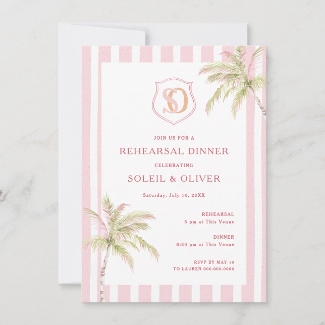 Convite Tropical Destination Wedding Rehearsal Dinner (Frente)