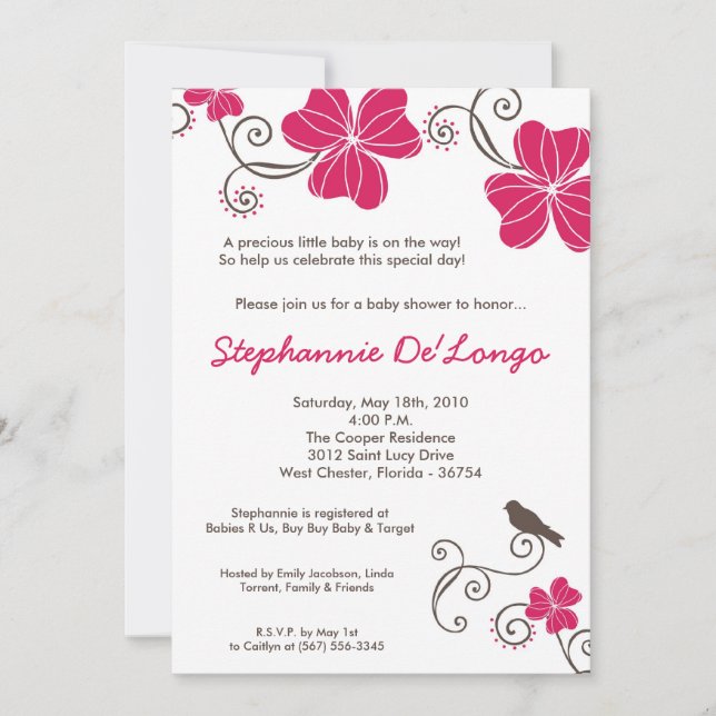 convite tropical do chá de fraldas da flor de 5x7 (Frente)