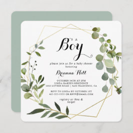 Convite Tropical Dourada geométrica É um Chá de fraldas