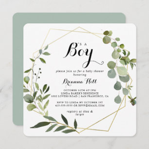 Convite Tropical Dourada geométrica É um Chá de fraldas