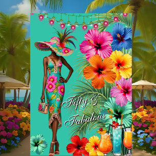 Convite Tropical Fabuloso 50 aniversário Colorido Hibisco