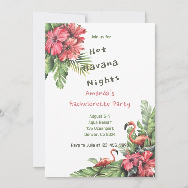 Convite Tropical Flamingo Bachelorette Weekend Pary (Frente)