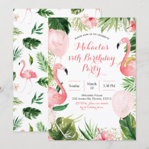 Convite Tropical Flamingo Blush Pink Balão Rosa Aniversá