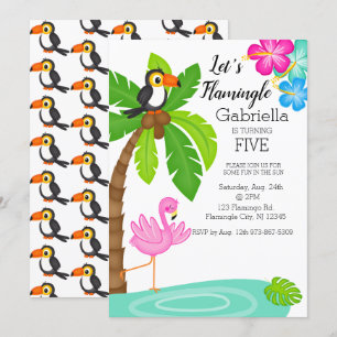 Convite Tropical Flamingo Com Toucan Aniversário