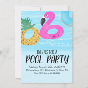 Convite Tropical Flamingo Inflatable Ring Party Aniversári