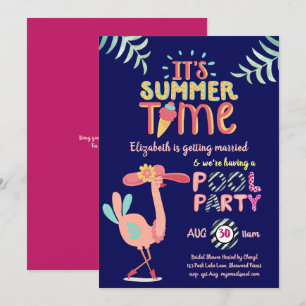 Convite Tropical Flamingo PISCINA PARTIDO Rosa Moderno
