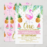 Convite Tropical Flamingo Primeiro Aniversário
