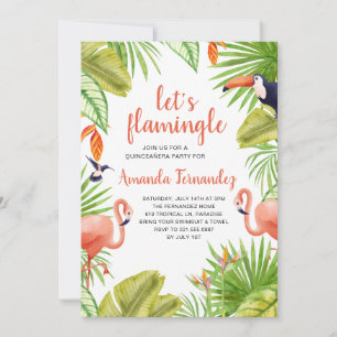 Convite Tropical Flamingo Watercolor Quinceañera