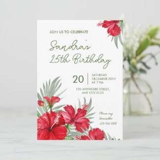 Convite Tropical Floral 25th Birthday Invitation