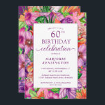 Convite Tropical Floral 60ª Festa de aniversário<br><div class="desc">Brilhante, Elegante Tropical Floral 60º Convites de aniversário com elegantes flores tropicais modernas de aquarela, como jasmim, hibisco, plumeria, pássaro do paraíso, assim como folhas tropicais. Perfeito para sua celebração de luxo ou luau. O ano pode ser facilmente alterado. Se precisar de assistência ou itens correspondentes, entre em contato conosco...</div>