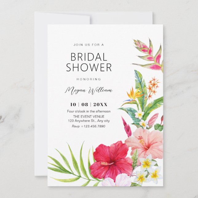 Convite Tropical floral bridal shower (Frente)