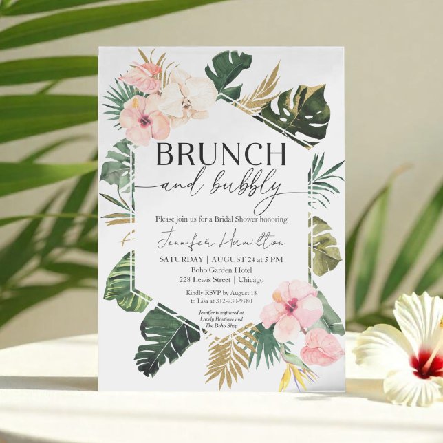 Convite Tropical Floral Brunch e Chá de panela Borracha (Criador carregado)