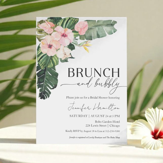 Convite Tropical Floral Brunch e Chá de panela Borracha (Criador carregado)