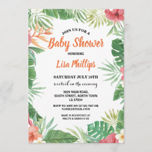 Convite Tropical Floral Chá de fraldas Aloha Invite Partid