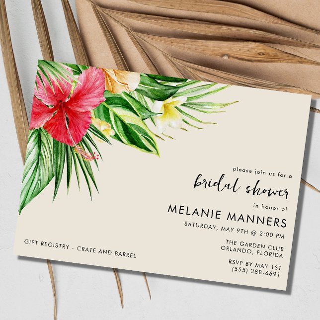 Convite Tropical Floral Chá de panela Party (Tropical Floral Bridal Shower Party Invitation)