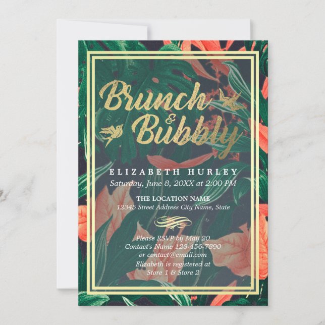 Convite Tropical Floral Dourada Frame Chá de panela Havaia (Frente)