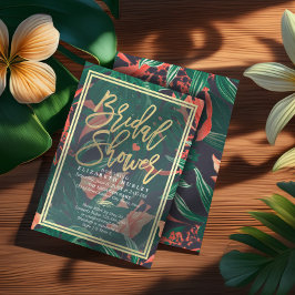 Convite Tropical Floral Dourada Frame Chá de panela Havaia