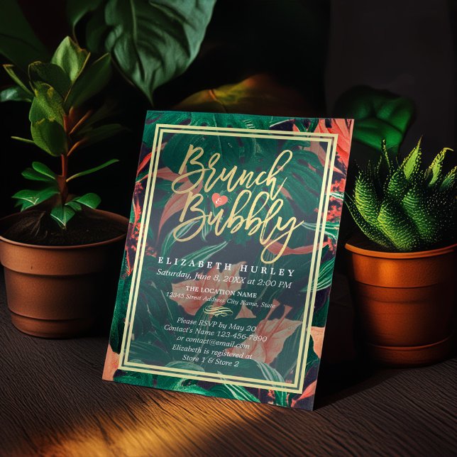 Convite Tropical Floral Dourada Frame Chá de panela Havaia (Criador carregado)