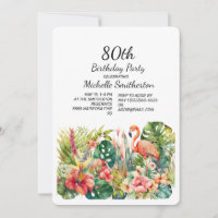 Tropical Floral Flamingo 80 Birthday