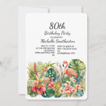 Tropical Floral Flamingo 80 Birthday