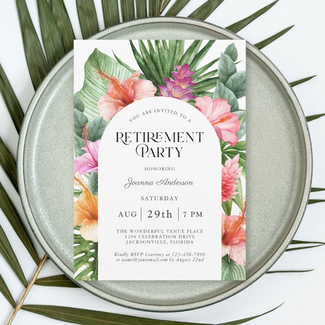 Convite Tropical Floral Frame Retirement Party (Available as printed and paperless digital download!)