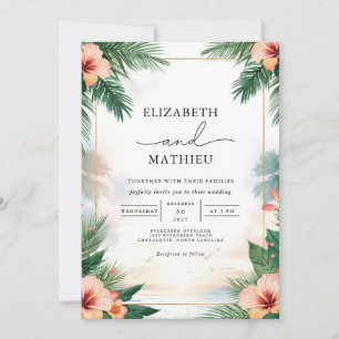 Convite Tropical Floral Frame Romance Wedding