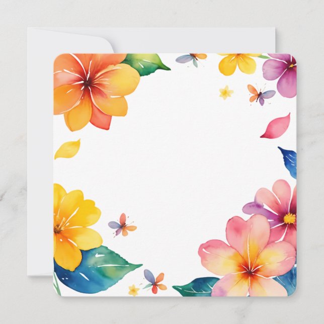 Convite Tropical Floral Frame Watercolor PNG Background (Frente)