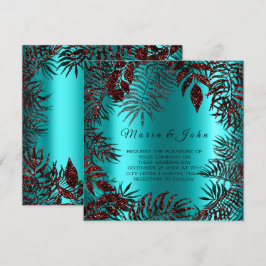 Convite Tropical Floral Glitter Garden Burgundy Ocean