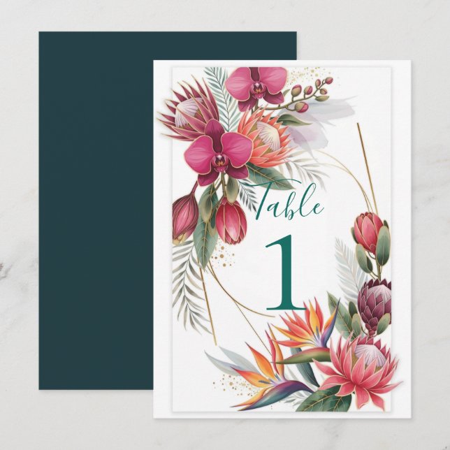 Convite Tropical Floral Paradise Botanical Gold Wedding  (Frente/Verso)