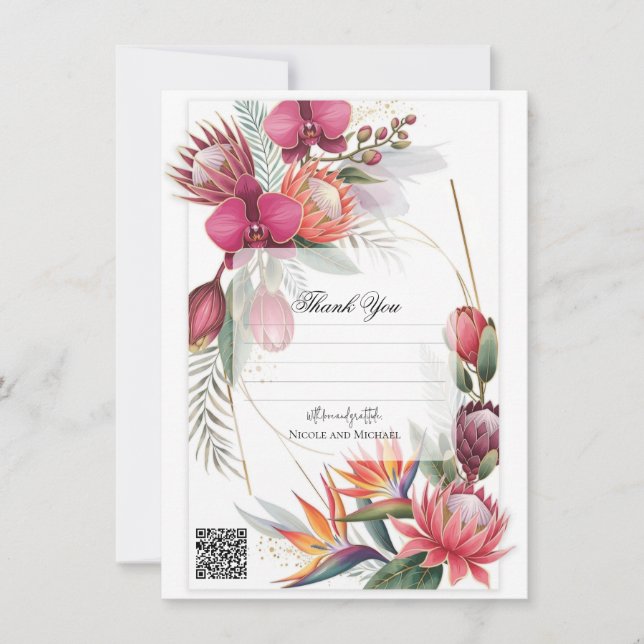 Convite Tropical Floral Paradise Botanical Gold Wedding  (Frente)