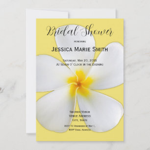 Convite Tropical Floral, Plumeria Branca em Amarelo, Brida