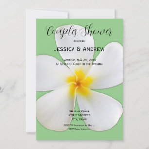 Convite Tropical Floral, Plumeria Branca em Sage, Casais