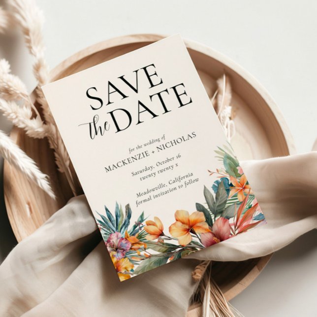 Convite Tropical Floral Salvar a Data (tropical wedding save the date white)