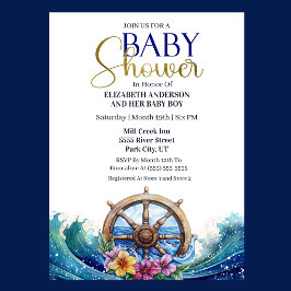 Convite Tropical Flower Sailing Wheel Boy Baby Shower