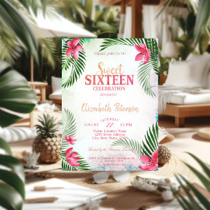 Convite Tropical Flowers Palm Deixa Summer Sweet 16 Party
