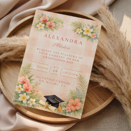 Convite Tropical Gingham Floral Graduation