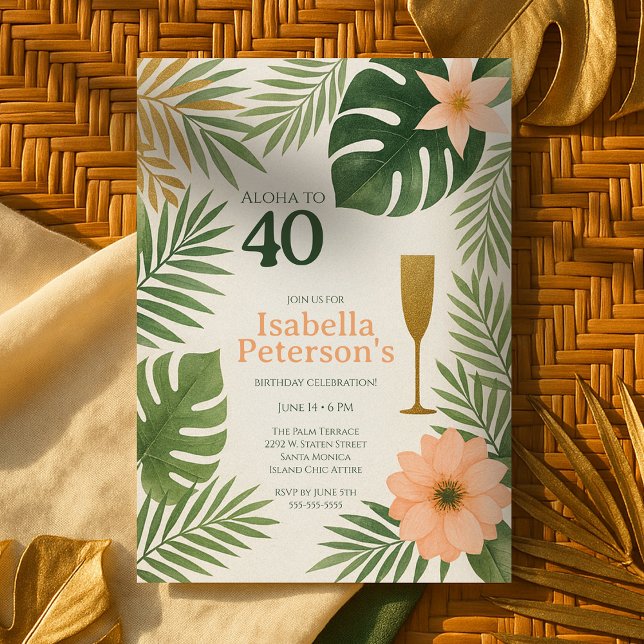 Convite Tropical Green and Gold Aloha Birthday Party (Tropical Green and Gold Aloha Birthday Party Invitation
)