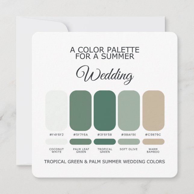 Convite Tropical Green Palm Summer Wedding Palette Card (Frente)