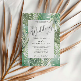 Convite Tropical Green Watercolor Palm Wedding