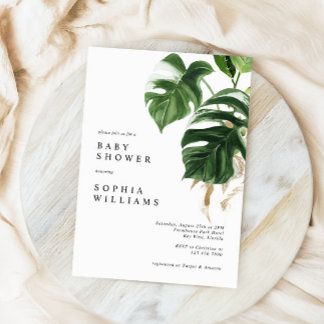 Convite Tropical Greenery Leaves Modern Baby Shower