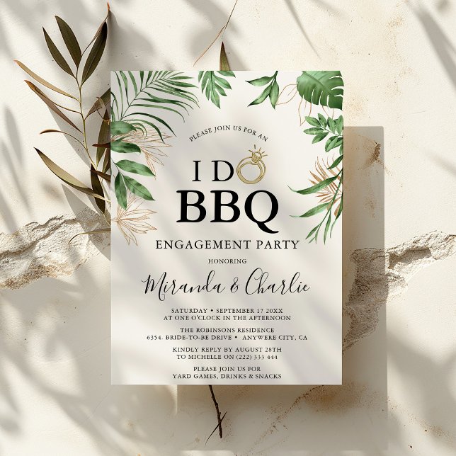 Convite Tropical Greenery & Ouro 'Eu Aceito Churrasco' Noi (Criador carregado)