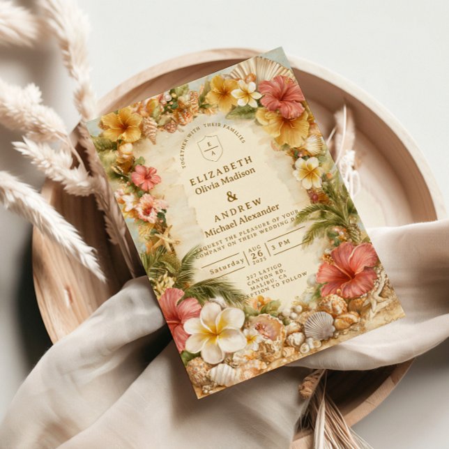 Convite Tropical Hibiscus Beach Botanical Wedding (Criador carregado)