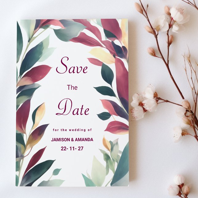Convite Tropical hort orange burgundy floral Salve a data (Tropical mint orange burgundy floral Save The Date )