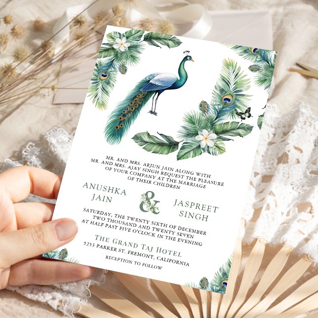 Convite Tropical Indian Peacock Floral All in One Wedding (Criador carregado)