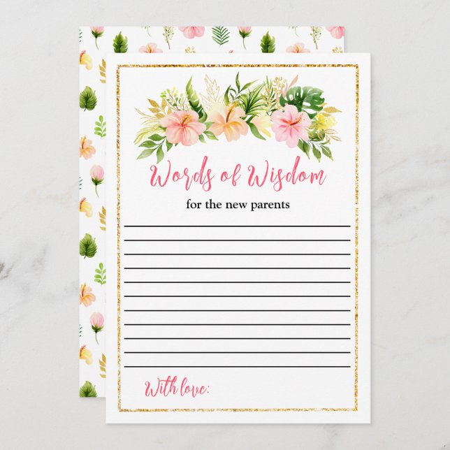 Convite Tropical Jungle Floral Baby Shower Words Of Wisdom (Frente/Verso)