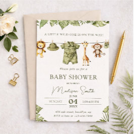 Convite Tropical Jungle Safari Animals Boy Baby Shower